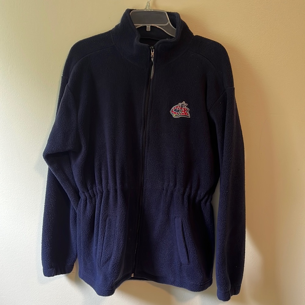 Cozy navy blue fleece jacket with Columbus Blue Jackets insignia